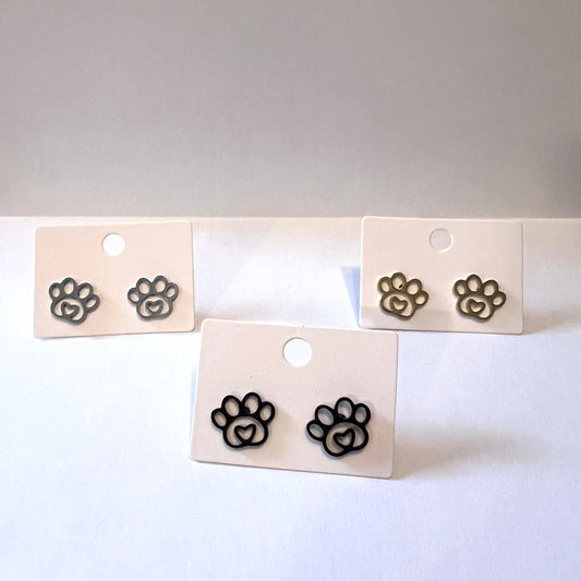 Earrings - Paw Print & Heart Studs