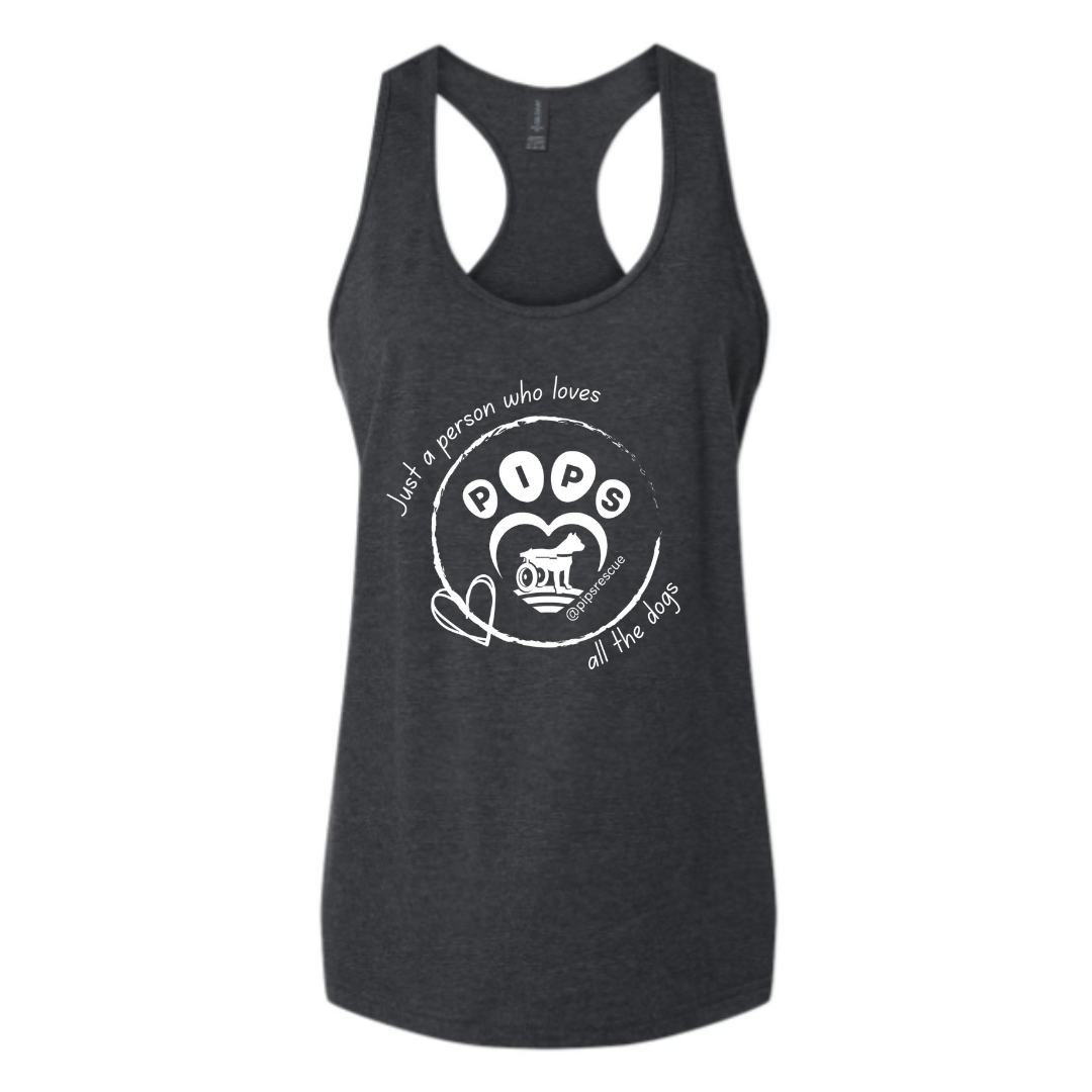 PIPs - "Just a Person Who Loves All the Dogs" Women's Racerback Tank